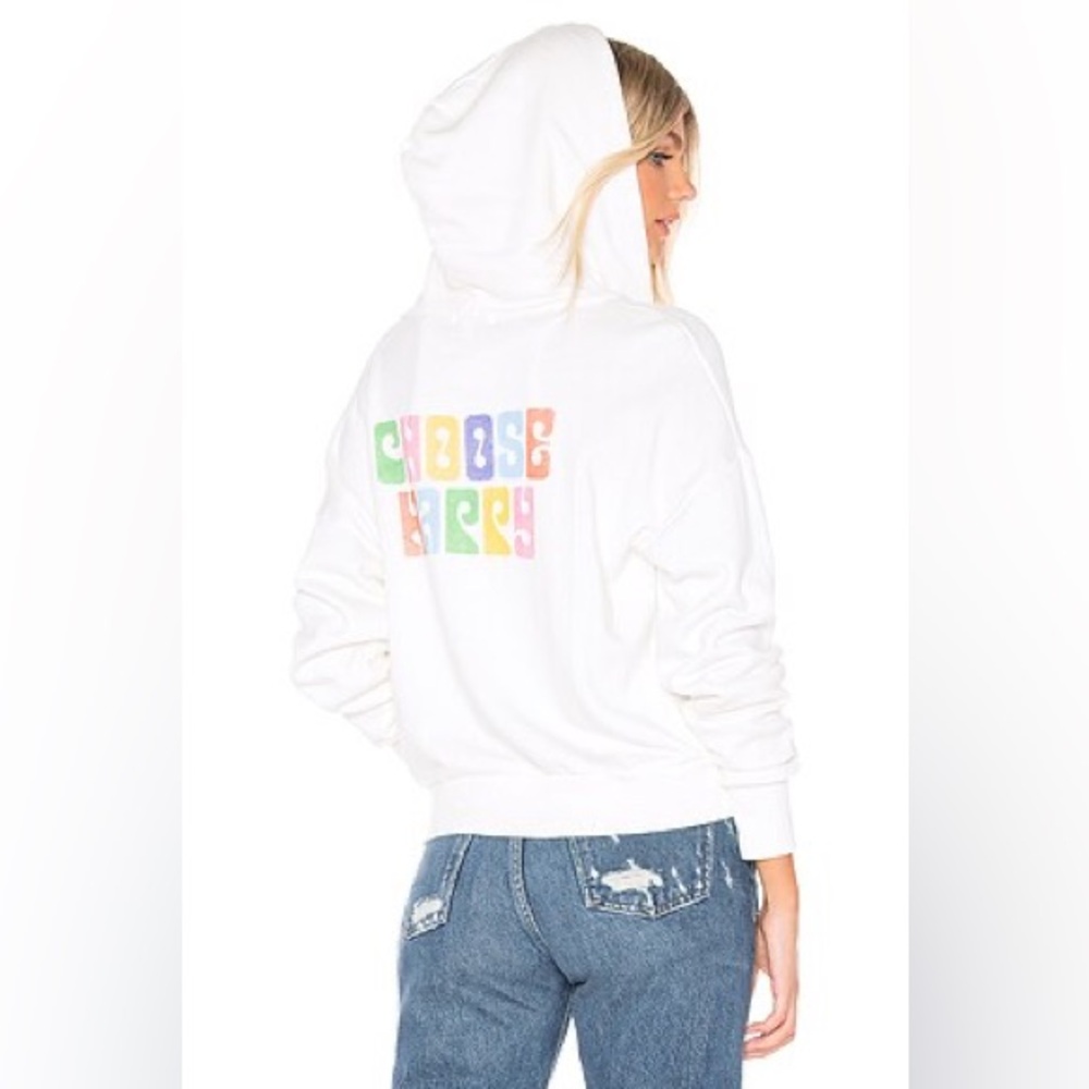 LNA Revolve Choose‎ Happy Zip Up Hoodie in Lily White Size XS